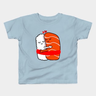 Cute Sushi Salmon Couple Hugging Valentines Day Kids T-Shirt